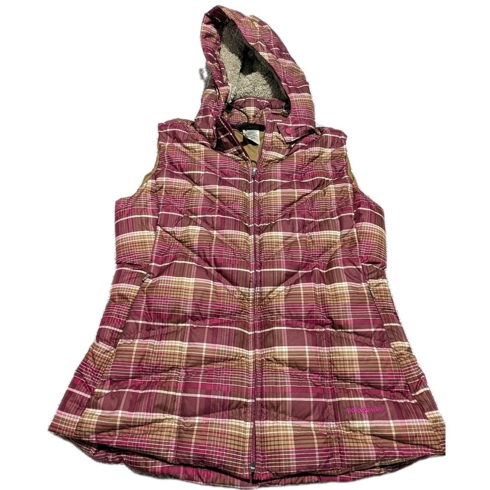 Patagonia Down with it Vest Women Medium Goose Down‎ Puffer Sherpa Hooded Jacket